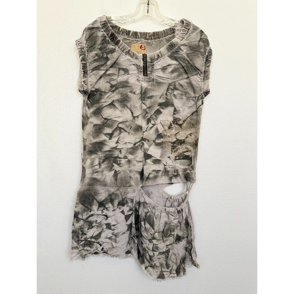 Tough Jean Smith Tunic Cutout Camo Mini Dress Frayed Hem Vintage Women's Small